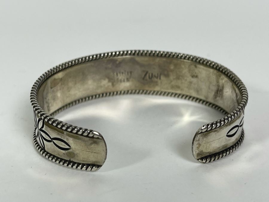 Signed Native American Sterling Silver Turquoise Cuff Bracelet Shirley Quam Zuni 25g [Photo 7]