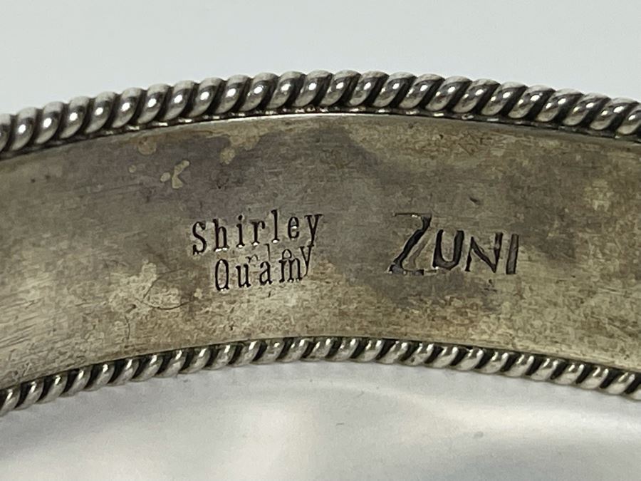 Signed Native American Sterling Silver Turquoise Cuff Bracelet Shirley Quam Zuni 25g [Photo 9]