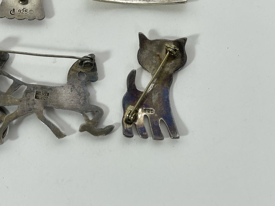 Collection Of Sterling Silver Brooches Pins 47.2g [Photo 11]