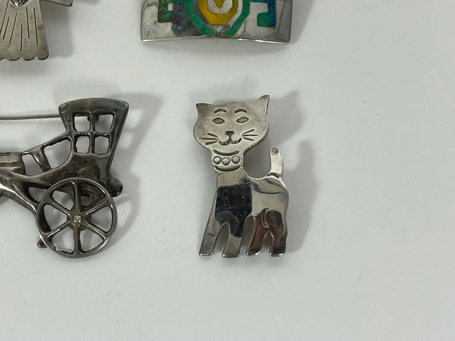 Collection Of Sterling Silver Brooches Pins 47.2g [Photo 5]