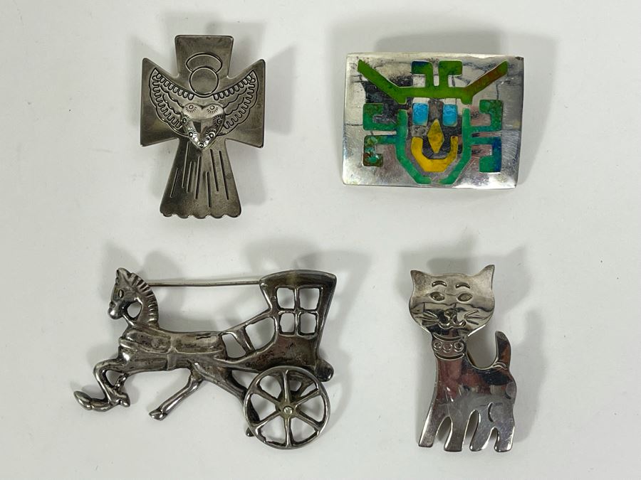 Collection Of Sterling Silver Brooches Pins 47.2g [Photo 2]