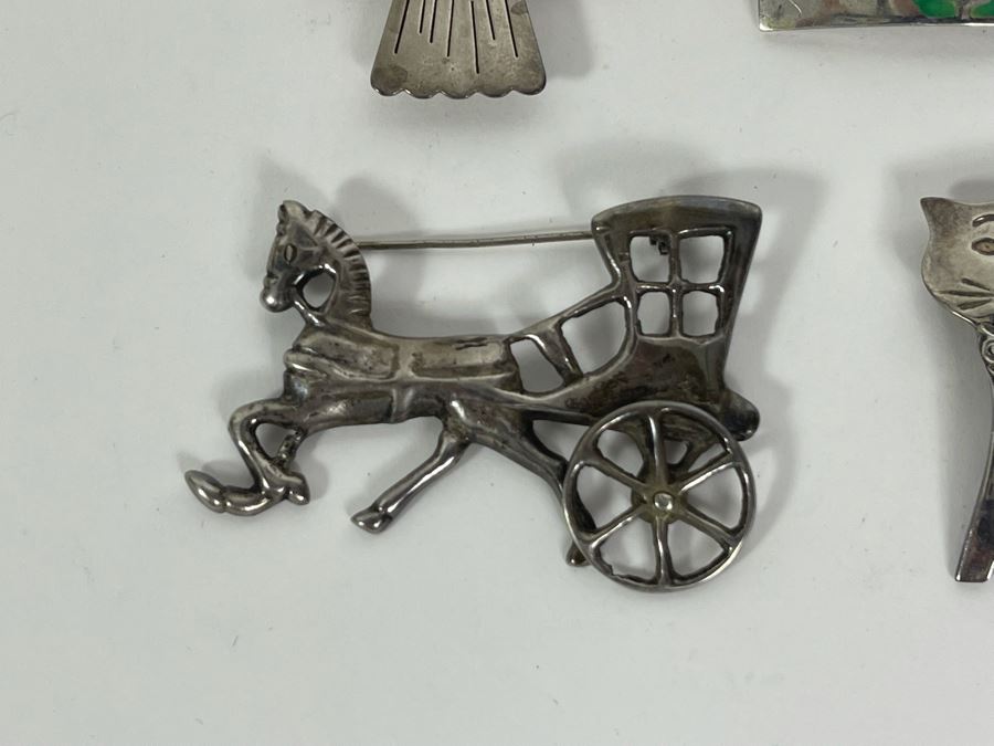 Collection Of Sterling Silver Brooches Pins 47.2g [Photo 4]