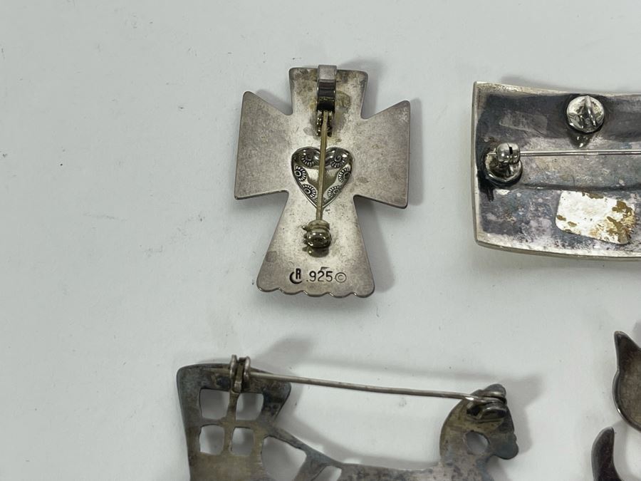 Collection Of Sterling Silver Brooches Pins 47.2g [Photo 9]