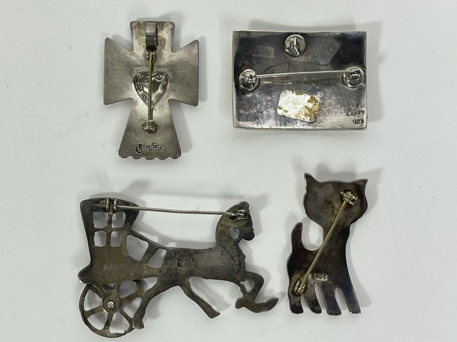 Collection Of Sterling Silver Brooches Pins 47.2g [Photo 8]