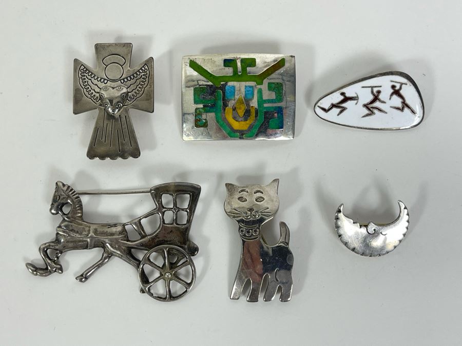 Collection Of Sterling Silver Brooches Pins 47.2g [Photo 1]