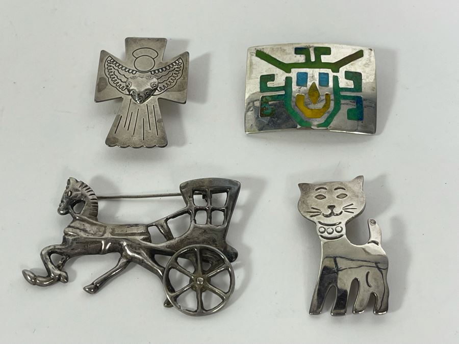 Collection Of Sterling Silver Brooches Pins 47.2g [Photo 3]