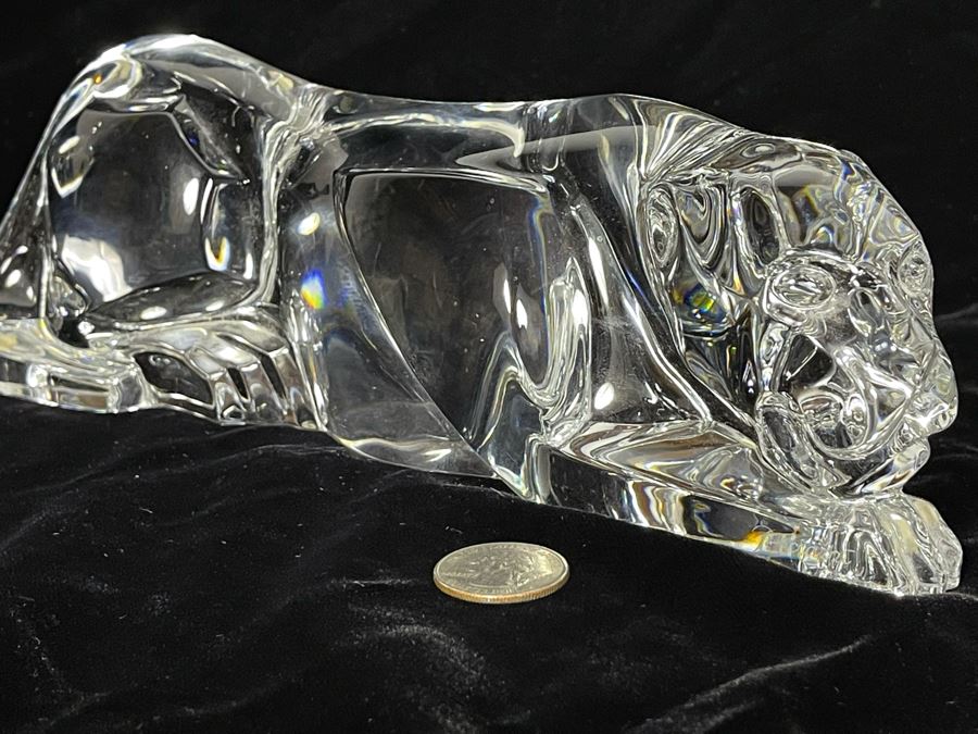 Signed Baccarat Crystal Panther Sculpture 10.5W X 3D X 3H (See Second Photo For Several Scratches) [Photo 7]
