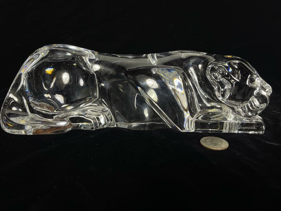 Signed Baccarat Crystal Panther Sculpture 10.5W X 3D X 3H (See Second Photo For Several Scratches)