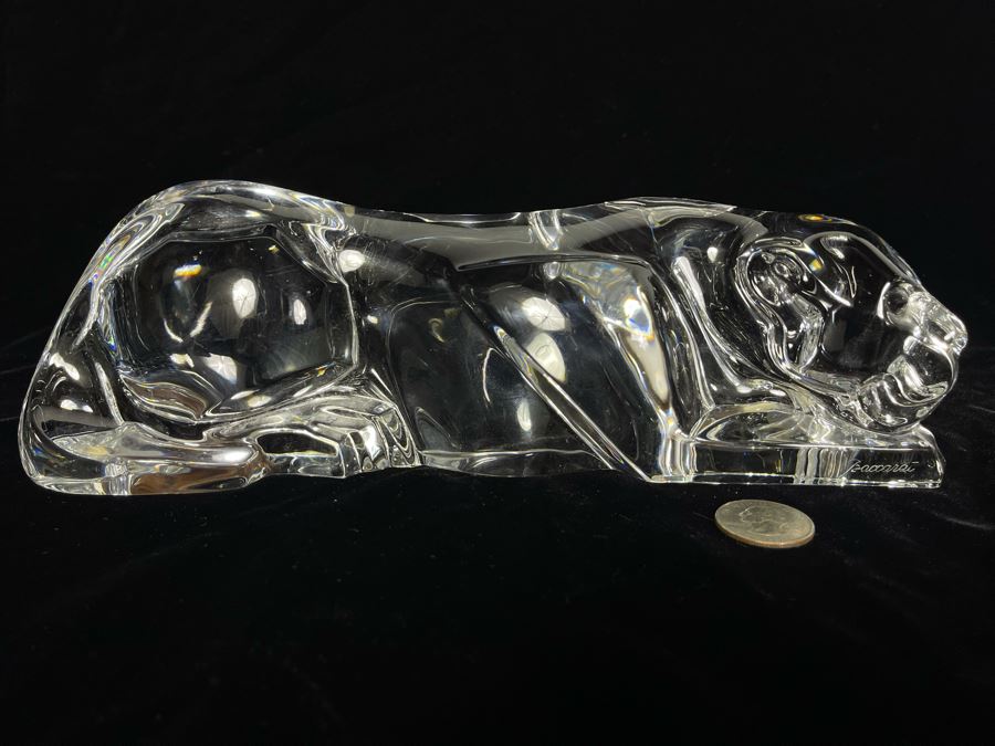 Signed Baccarat Crystal Panther Sculpture 10.5W X 3D X 3H (See Second Photo For Several Scratches) [Photo 3]