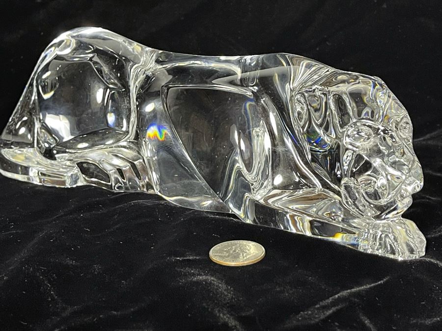 Signed Baccarat Crystal Panther Sculpture 10.5W X 3D X 3H (See Second Photo For Several Scratches) [Photo 8]