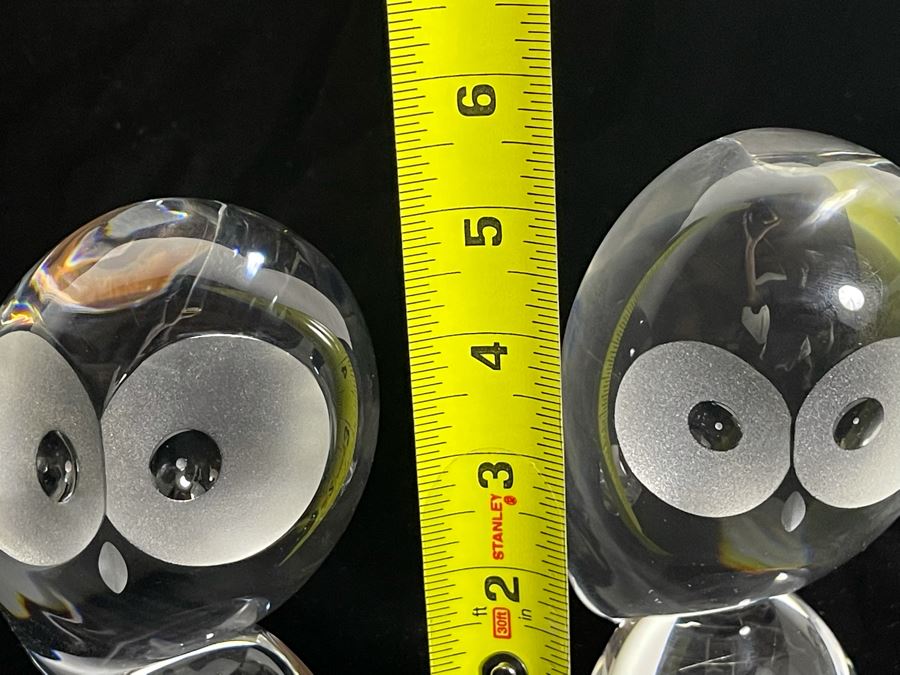 Signed Pair Of Steuben Crystal Owl Sculptures Apx 5H [Photo 9]