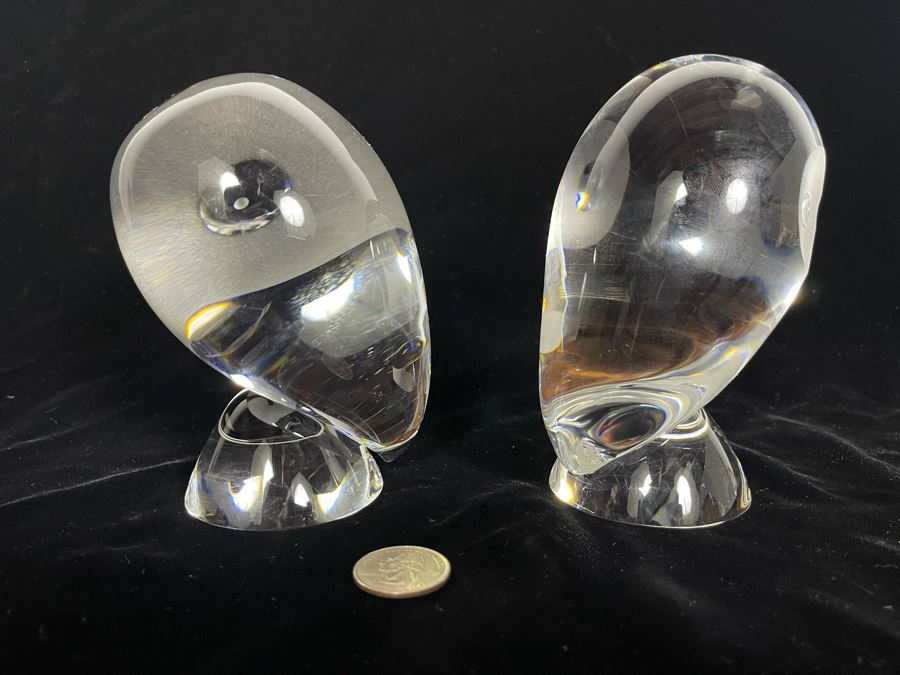 Signed Pair Of Steuben Crystal Owl Sculptures Apx 5H [Photo 6]