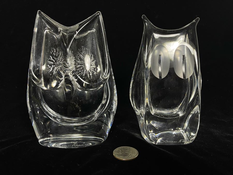 Signed Pair Of Daum France Crystal Owl Sculptures Apx 5.5H [Photo 4]