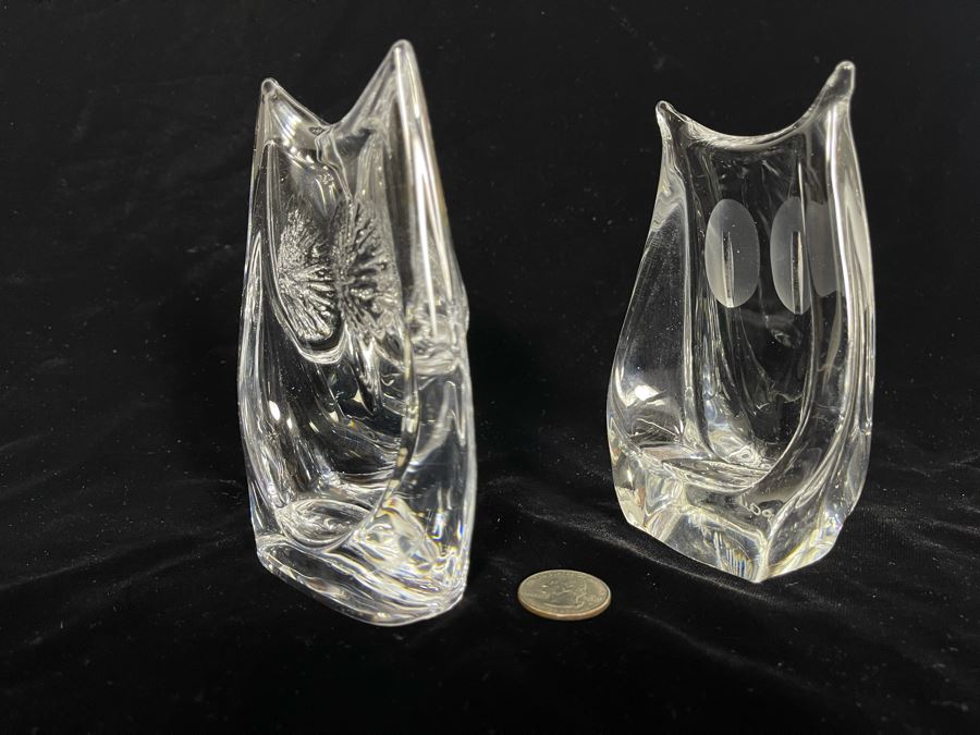 Signed Pair Of Daum France Crystal Owl Sculptures Apx 5.5H [Photo 6]