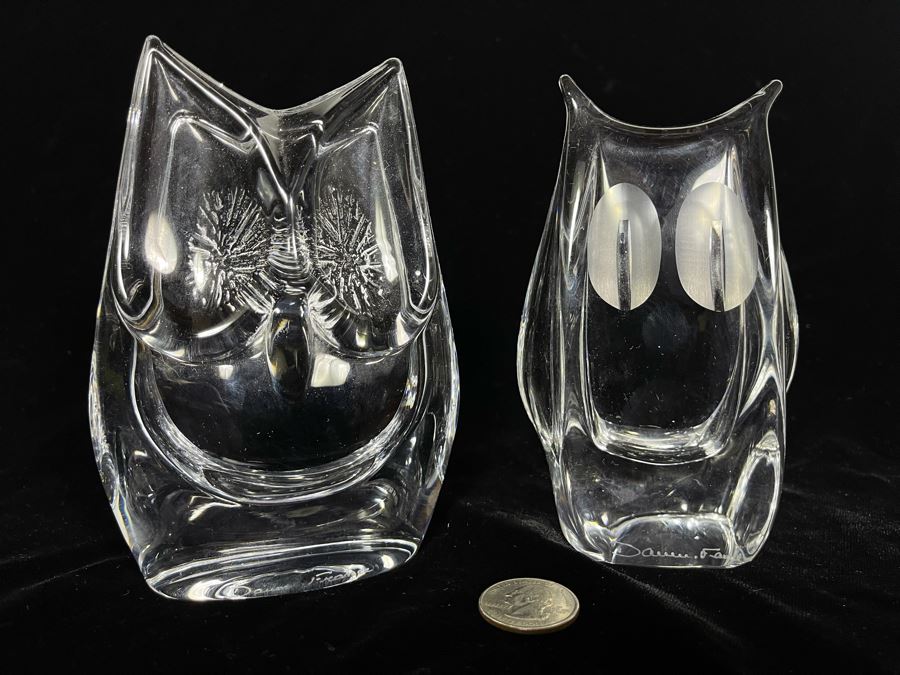Signed Pair Of Daum France Crystal Owl Sculptures Apx 5.5H [Photo 3]