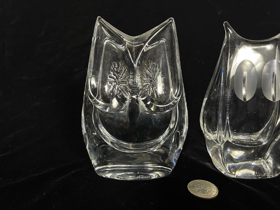 Signed Pair Of Daum France Crystal Owl Sculptures Apx 5.5H [Photo 5]