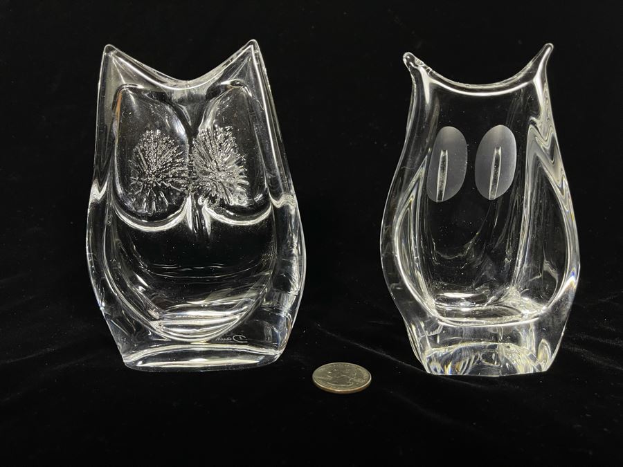 Signed Pair Of Daum France Crystal Owl Sculptures Apx 5.5H [Photo 7]