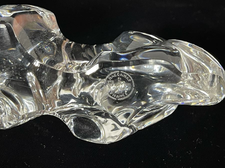 Signed Baccarat France Crystal Tiger 6W X 1.75D X 2H