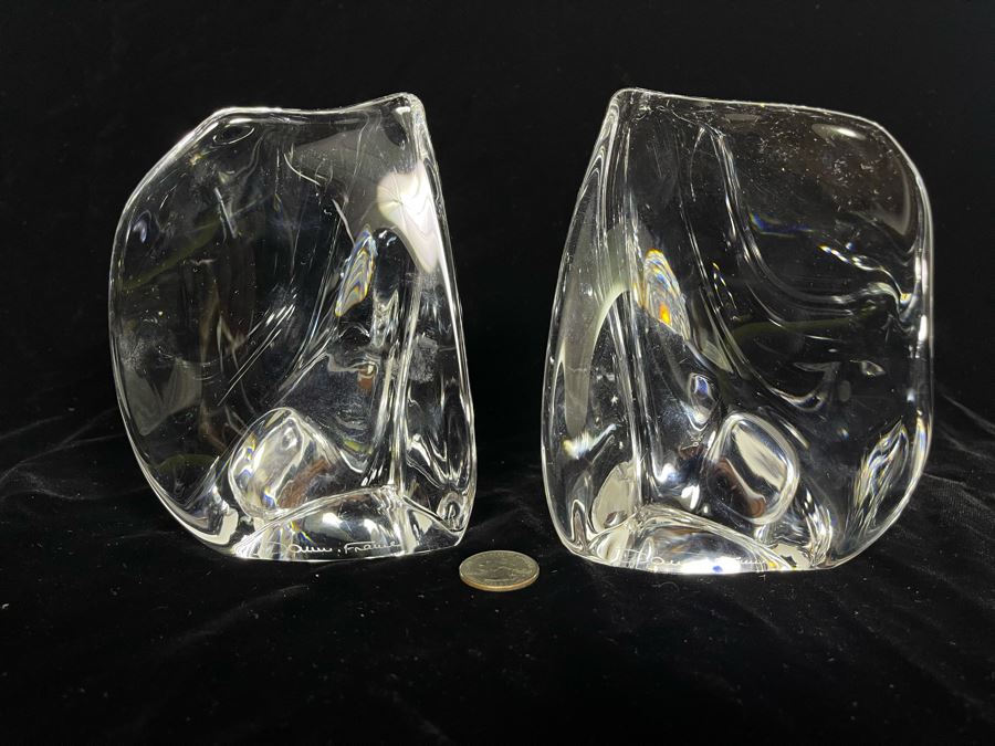 Signed Pair Of Daum France Modernist Sculptures 4W X 3D X 6H [Photo 3]