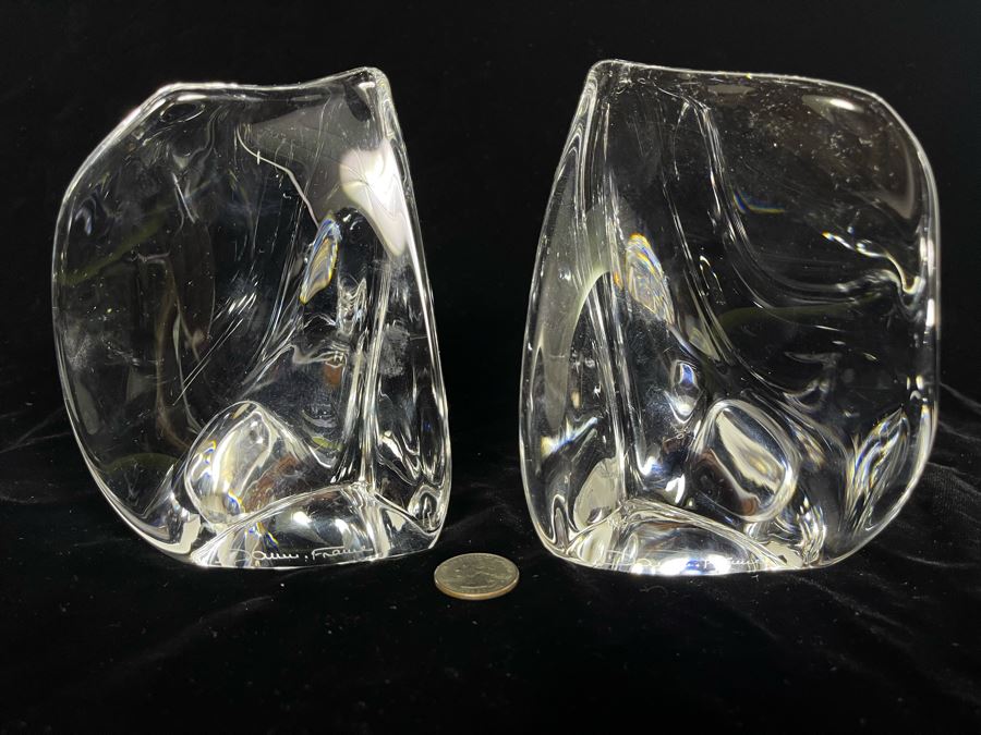 Signed Pair Of Daum France Modernist Sculptures 4W X 3D X 6H [Photo 2]