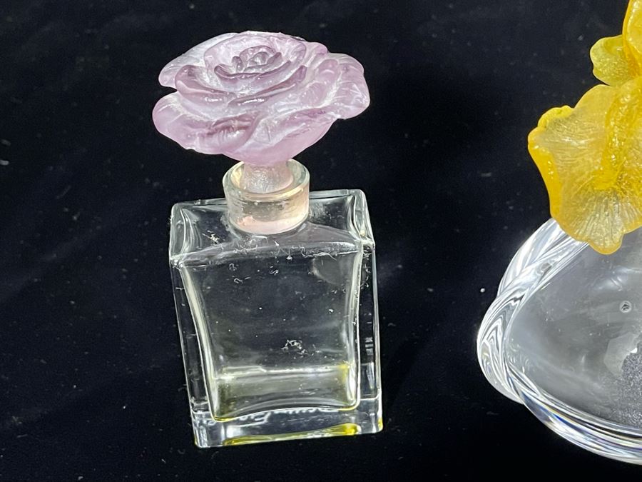 Signed Collection Of Daum France Perfume Bottles With Flower Stoppers And Signed Daum France Purple Flower [Photo 10]