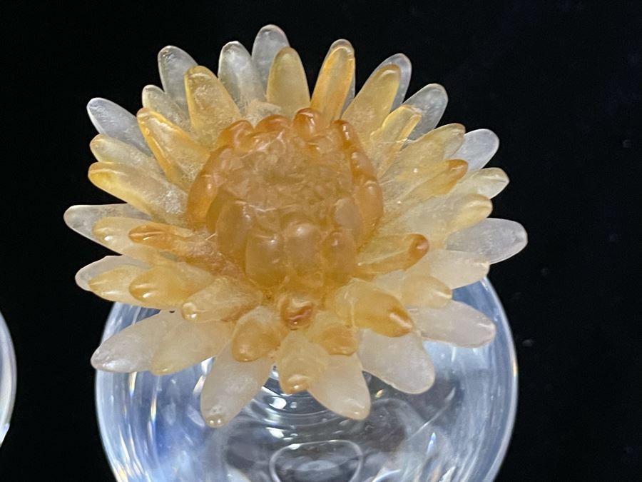 Signed Collection Of Daum France Perfume Bottles With Flower Stoppers And Signed Daum France Purple Flower [Photo 7]