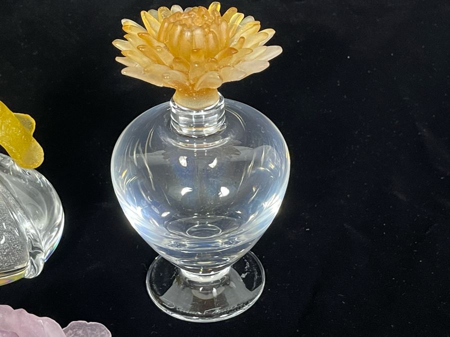 Signed Collection Of Daum France Perfume Bottles With Flower Stoppers And Signed Daum France Purple Flower [Photo 8]