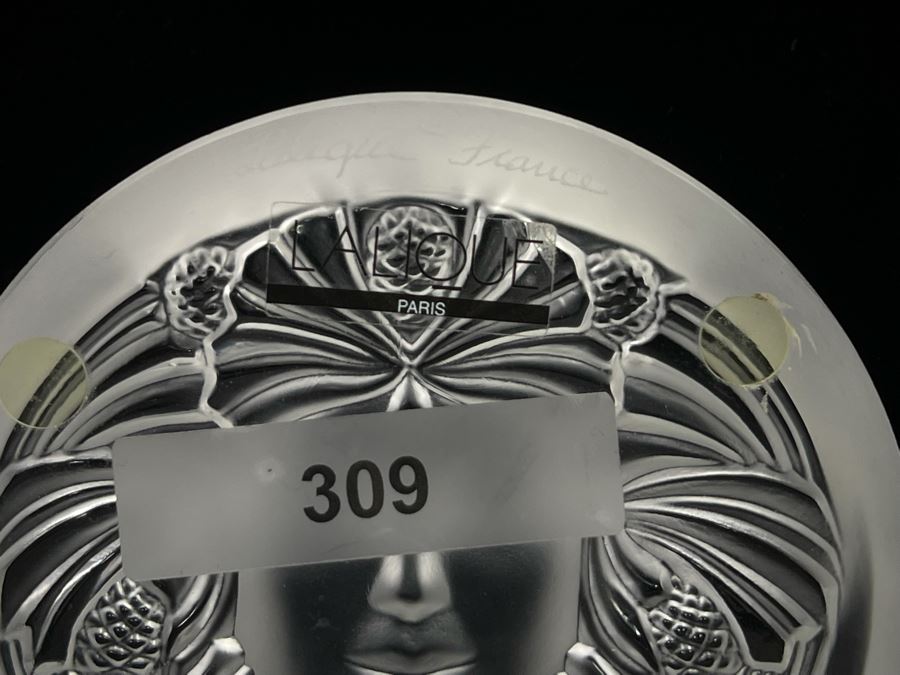 Signed Pair Of Lalique France Crystal Paperweights With Goddess Psyche Face 3.5W Retails $520 Each [Photo 8]