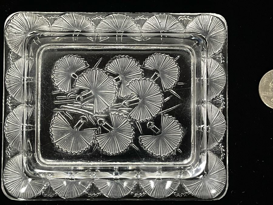 Signed Lalique France Crystal Trinket Dish Tray 5 X 4.25 [Photo 6]