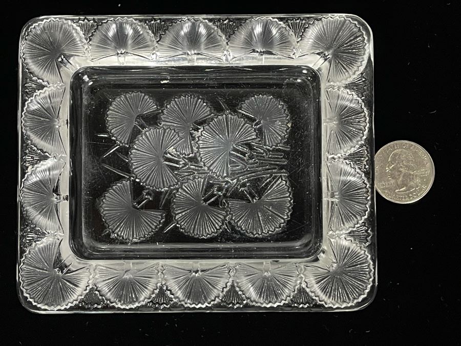 Signed Lalique France Crystal Trinket Dish Tray 5 X 4.25 [Photo 2]