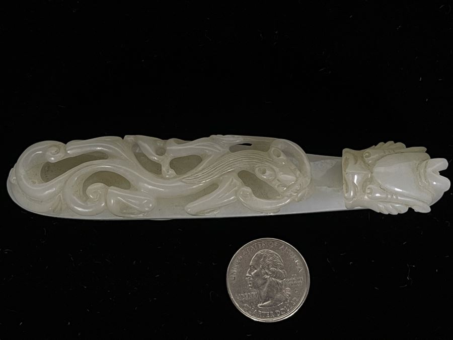 JUST ADDED - Antique Chinese White Jade Dragon Belt Hook 5L [Photo 4]