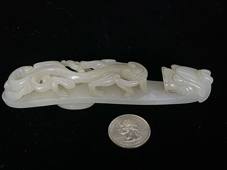JUST ADDED - Antique Chinese White Jade Dragon Belt Hook 5L [Photo 2]