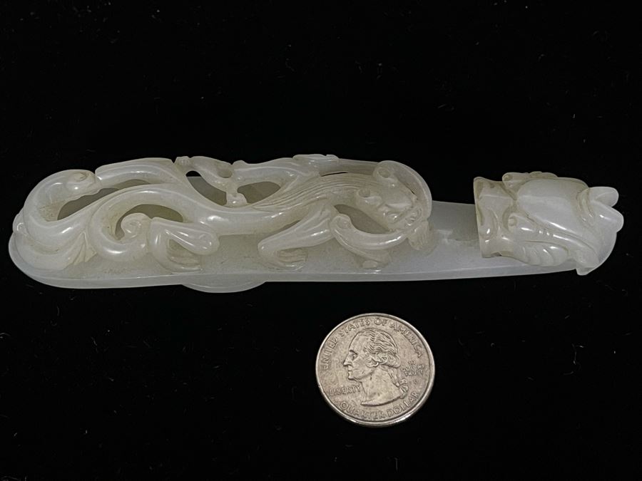 JUST ADDED - Antique Chinese White Jade Dragon Belt Hook 5L [Photo 3]