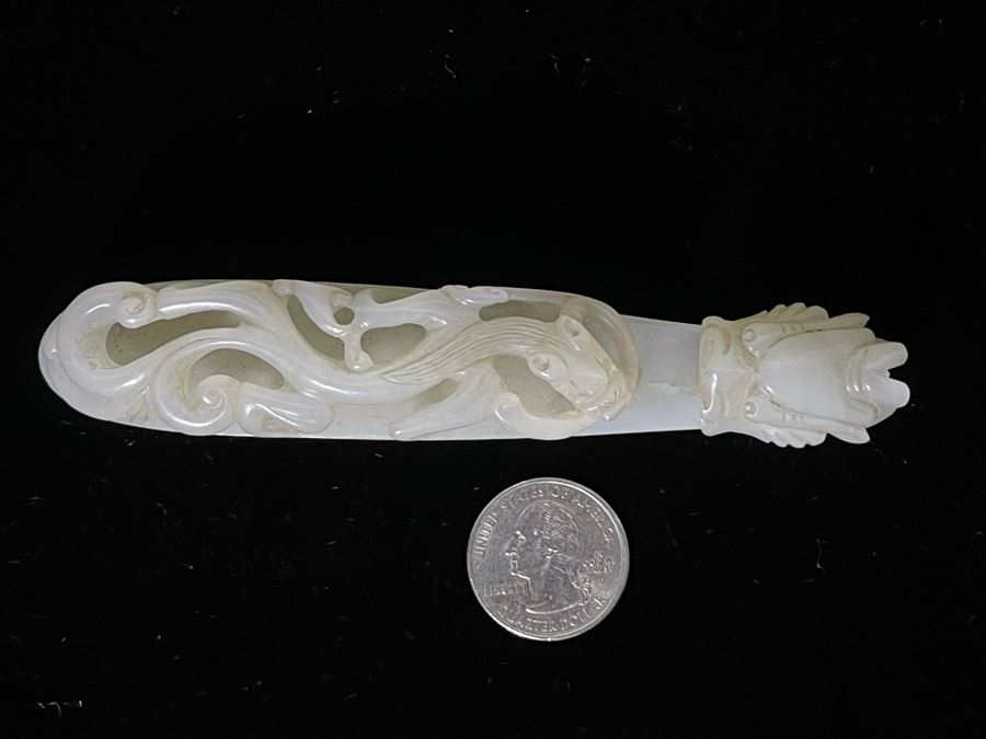 JUST ADDED - Antique Chinese White Jade Dragon Belt Hook 5L [Photo 9]