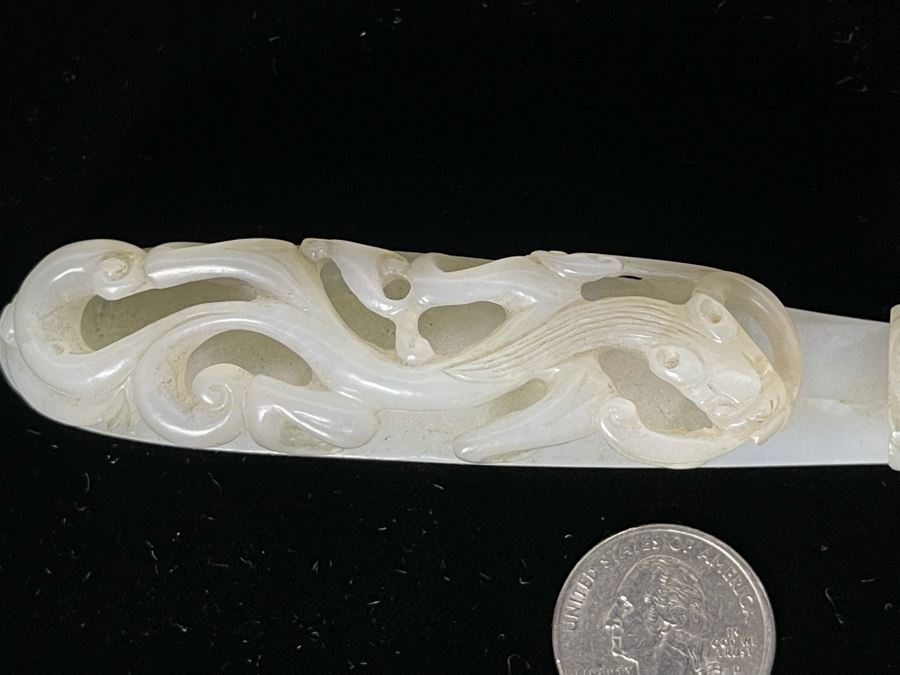 JUST ADDED - Antique Chinese White Jade Dragon Belt Hook 5L [Photo 8]