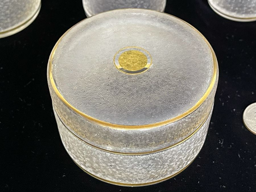 JUST ADDED - Vintage Saint-Louis Hand Painted Powder Jar, Perfume Bottle And Pair Of Bottles With Stoppers [Photo 9]