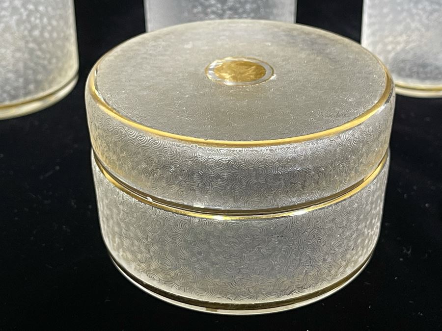 JUST ADDED - Vintage Saint-Louis Hand Painted Powder Jar, Perfume Bottle And Pair Of Bottles With Stoppers [Photo 8]