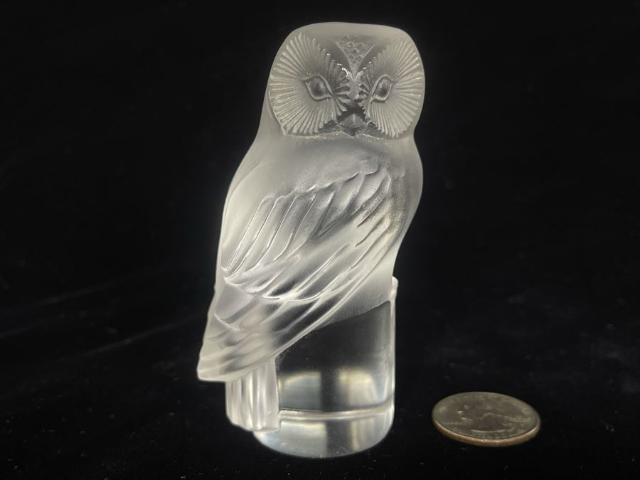 Signed Lalique France Crystal Owl Figurine 3.5H [Photo 1]