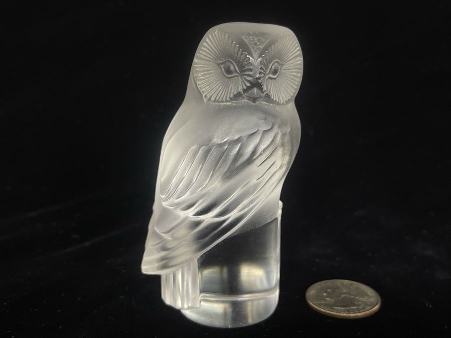 Signed Lalique France Crystal Owl Figurine 3.5H [Photo 2]