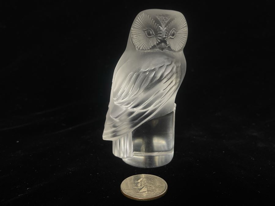 Signed Lalique France Crystal Owl Figurine 3.5H [Photo 3]