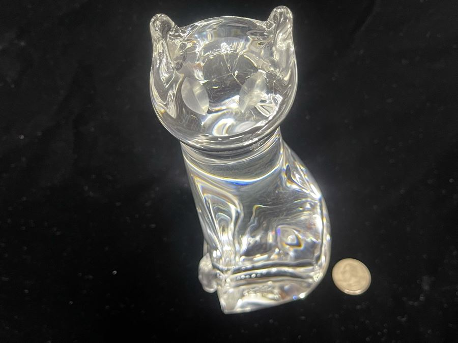 Signed Steuben Crystal Donald Pollard Heritage Cat Figurine 9H [Photo 3]