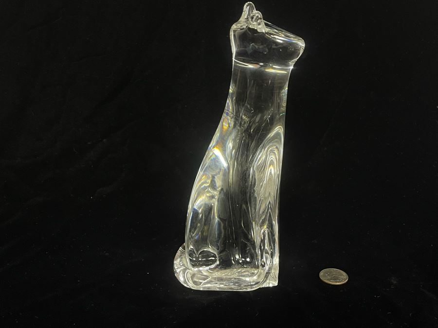 Signed Steuben Crystal Donald Pollard Heritage Cat Figurine 9H [Photo 5]