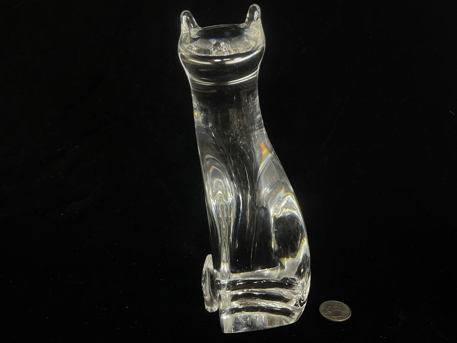 Signed Steuben Crystal Donald Pollard Heritage Cat Figurine 9H [Photo 1]