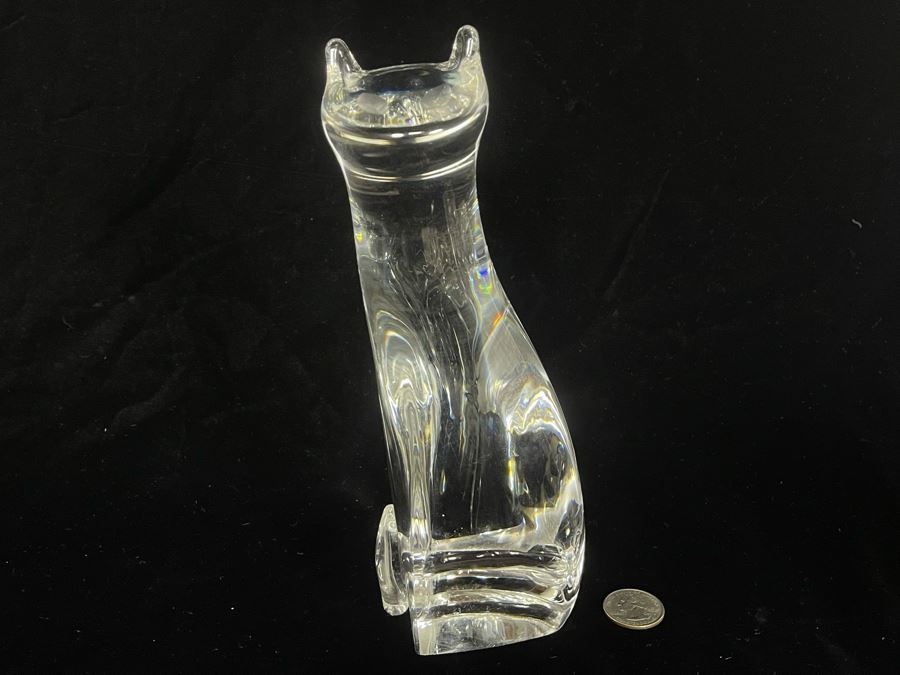 Signed Steuben Crystal Donald Pollard Heritage Cat Figurine 9H [Photo 2]