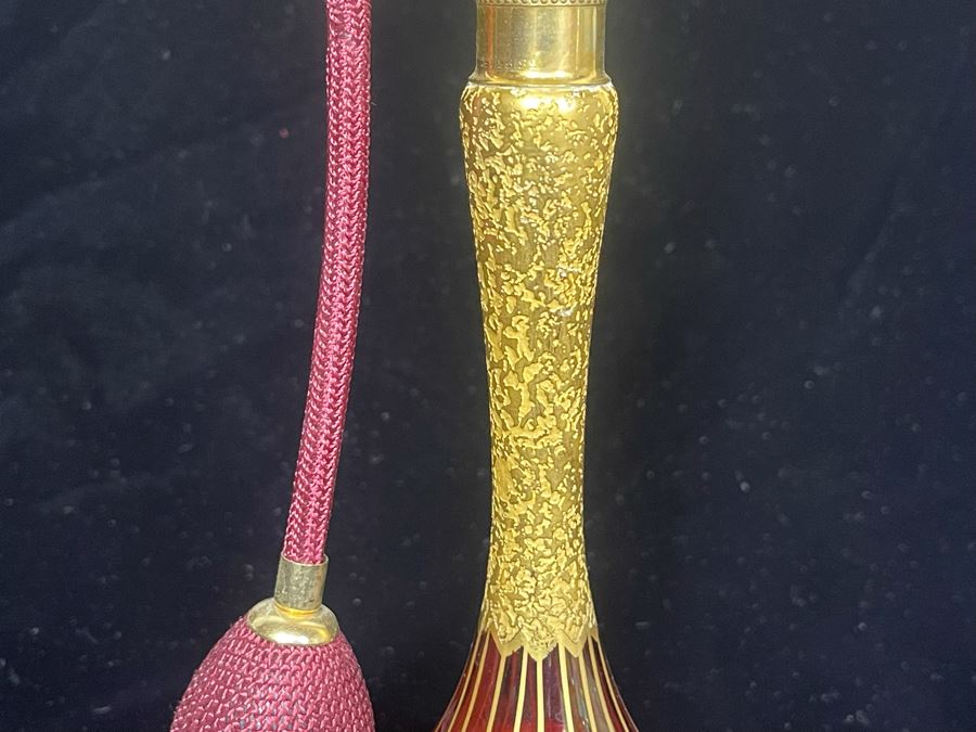 JUST ADDED - Vintage DeVilbiss Hand Painted Perfume Atomizer Bottle 7.5H - Inside Glass Tube Broken Off [Photo 5]