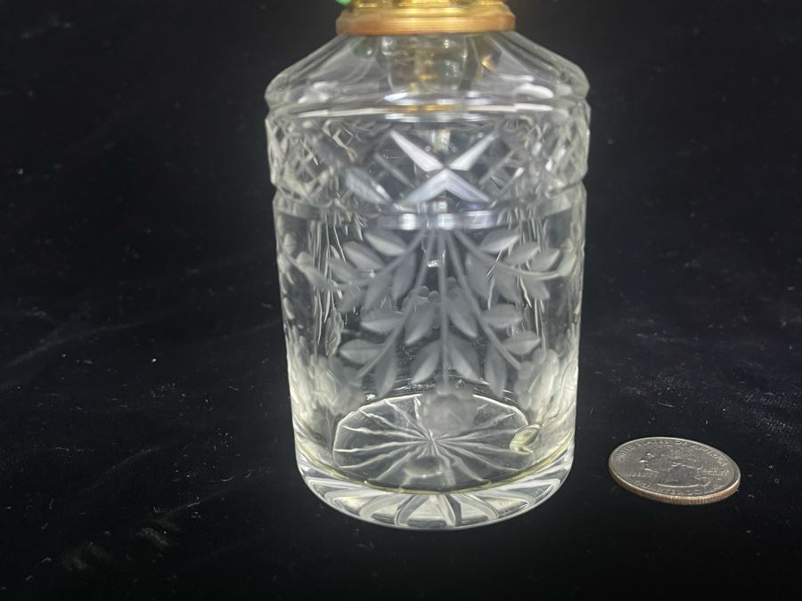 Antique Austrian Jeweled Etched Crystal Perfume Bottle (Tip Of Glass Stopper Is Chipped - See Second Photo) 5H [Photo 10]