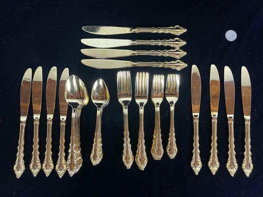JUST ADDED - Gold Tone Rogers Stainless Flatware Apx Service For 12 [Photo 4]