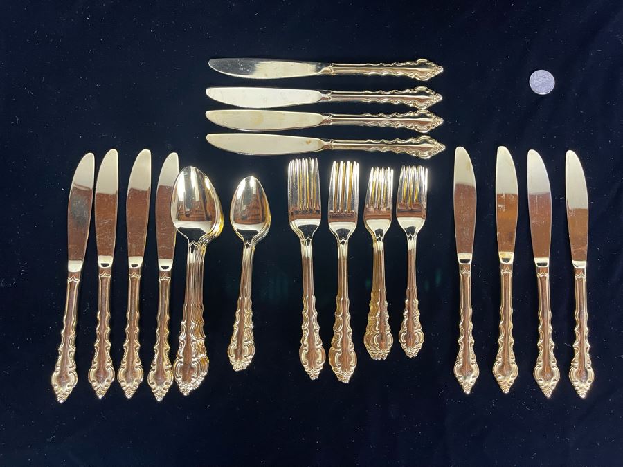 JUST ADDED - Gold Tone Rogers Stainless Flatware Apx Service For 12 [Photo 2]