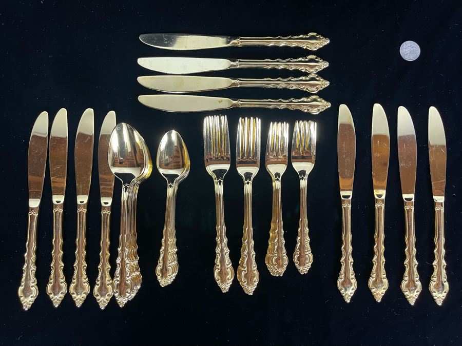 JUST ADDED - Gold Tone Rogers Stainless Flatware Apx Service For 12