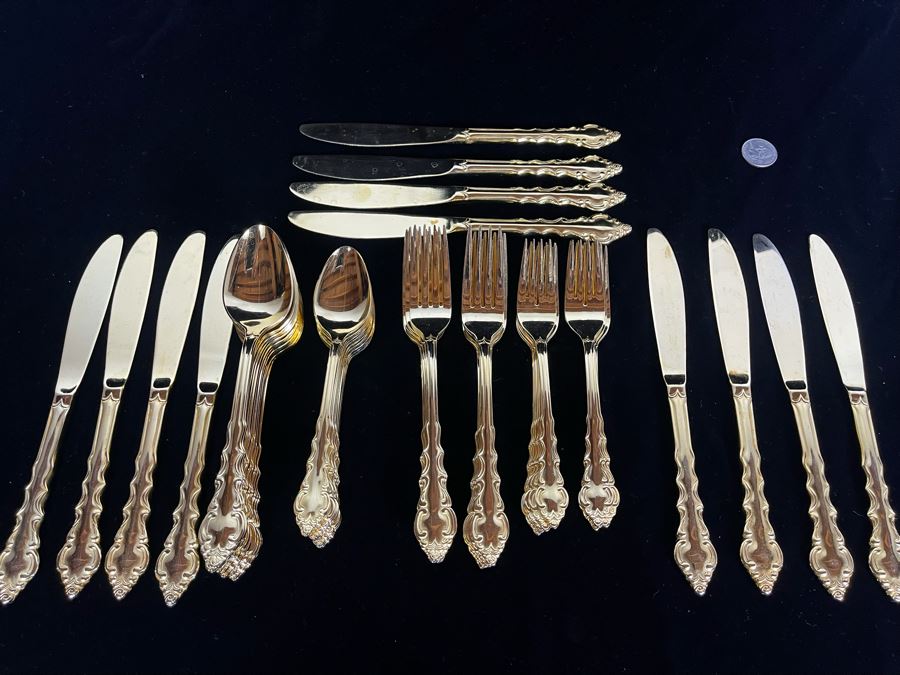 JUST ADDED - Gold Tone Rogers Stainless Flatware Apx Service For 12 [Photo 5]